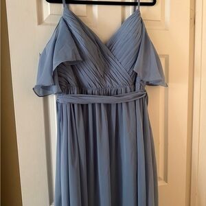JJs House A-line Cold Shoulder Floor-Length Chiffon Bridesmaid Dress With Ruffle